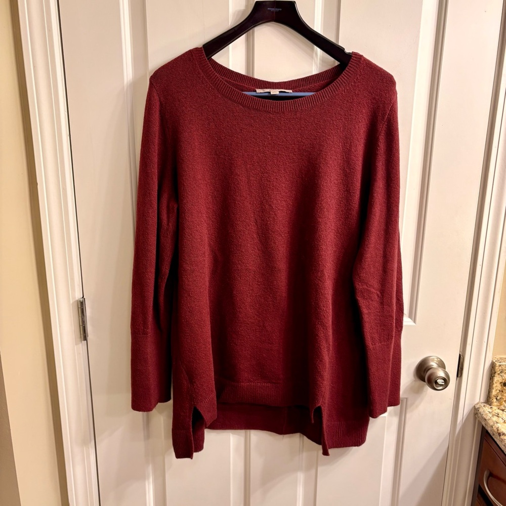 LOFT Women's Rich Red Crew Neck Tunic Sweater XXL